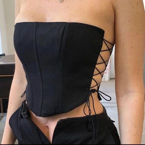 Tops - NEW Black Side Lace up Strapless Corset Top